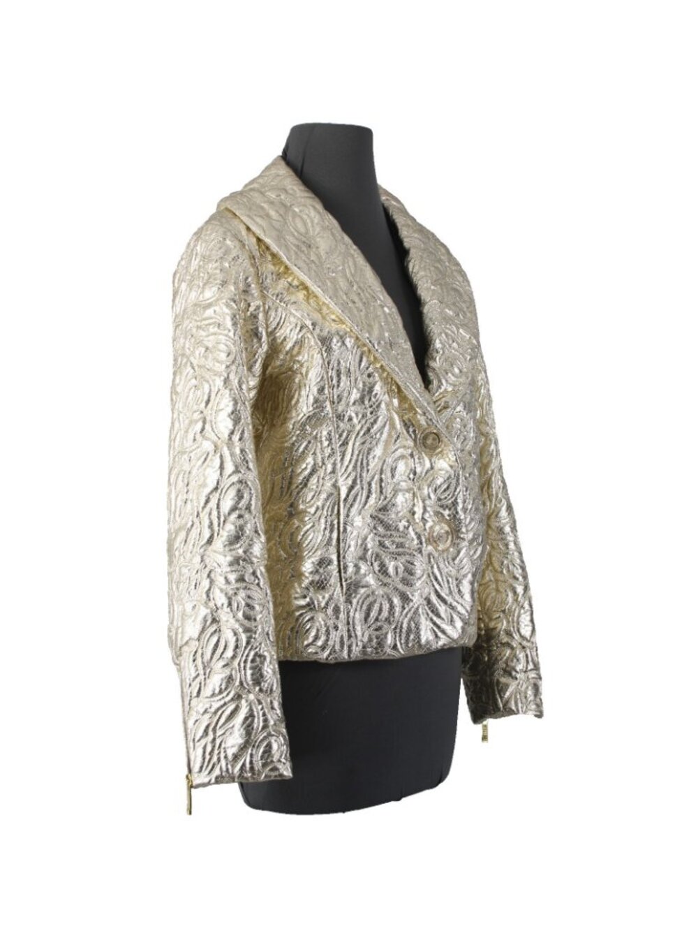Michael Kors Blazer Jacket Sz 8 Gold Crinkle Quilted Pockets Poly Jacket - Picture 5 of 11